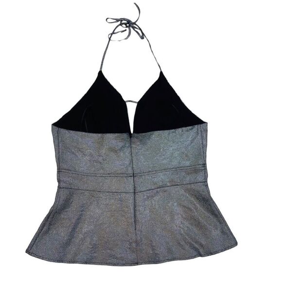 Express Metallic Plunge Neck Peplum Halter Top - Picture 9 of 12